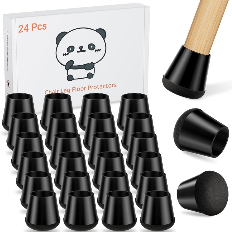 Meldel 24 PCS Silicone Chair Leg Floor Protectors Small (0.8""-0.95"") Rubber Felt Furniture Pads Chair Legs Caps/Covers for Hardwood Floors  Tile from Scratches & Reduce Noise - Round  Black - Image 1